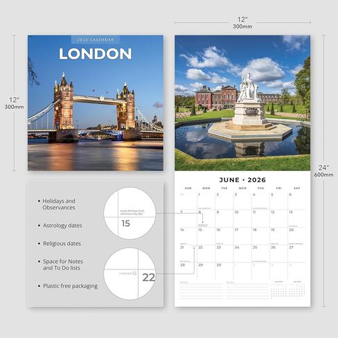Red Robin 2026 London Monthly Wall Calendar | 12" x 24" Open | Premium Thick & Sturdy Paper | Hangable 12 Month Calendar | Lined Notes & To Do Area | Vivid Images | Plastic Free in Saudi Arabia