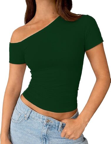 ForeFair Women Sexy Off The Shoulder Short Sleeve Top Summer Slim Fit Y2k Going Out Tops in Saudi Arabia