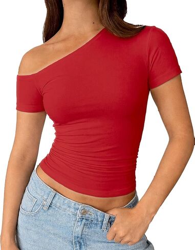 ForeFair Women Sexy Off The Shoulder Short Sleeve Top Summer Slim Fit Y2k Going Out Tops in Saudi Arabia