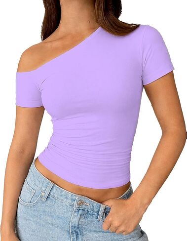 ForeFair Women Sexy Off The Shoulder Short Sleeve Top Summer Slim Fit Y2k Going Out Tops in Saudi Arabia