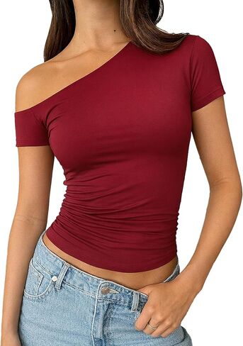 ForeFair Women Sexy Off The Shoulder Short Sleeve Top Summer Slim Fit Y2k Going Out Tops in Saudi Arabia