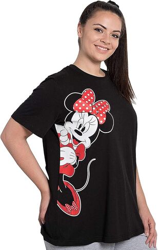 Disney Women's Plus Size T-Shirt, Minnie Mouse, Stretch Black Tee Shirt, Cute Summer Graphic Top, Disneyland Travel Shirt in Kuwait