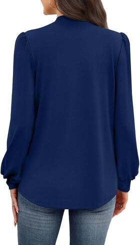 Women's Mock Neck Long Sleeve Shirts - Pleated Front Dressy Casual Blouses, Fashion Fall Tops for Daily & Office Wear in Saudi Arabia