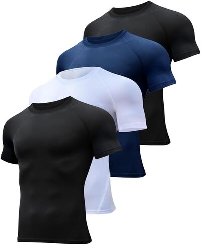 HOPLYNN 4/5 Pack Workout Compression Shirts Men Long/Short Sleeve Rash Guard Athletic Undershirt Gear T Shirt for Sports in Kuwait