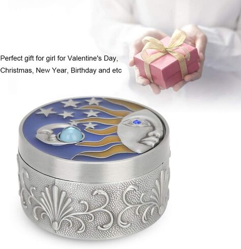 Celestial Decor Storage Box, 24x1.4in Stars and Moon Decor Box, Vintage Round Jewelry Box for Store Rings Necklaces in Saudi Arabia