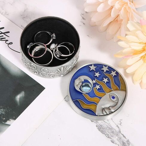 Celestial Decor Storage Box, 24x1.4in Stars and Moon Decor Box, Vintage Round Jewelry Box for Store Rings Necklaces in Saudi Arabia