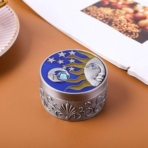Celestial Decor Storage Box, 24x1.4in Stars and Moon Decor Box, Vintage Round Jewelry Box for Store Rings Necklaces in Saudi Arabia
