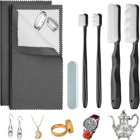 7Pcs Silver Cleaning Kit，with 4Pcs Ultra-Soft Brushes & 2Pcs Polish Cloths & 1Pcs Silver Polish Sticks - Tarnish Removal for Antique Jewelry, Sterling Silverware, Cutlery & Plateware - Safe for Gold, Diamonds, Platinum, Gemstones and Coins in Saudi Arabia