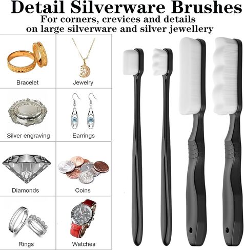 7Pcs Silver Cleaning Kit，with 4Pcs Ultra-Soft Brushes & 2Pcs Polish Cloths & 1Pcs Silver Polish Sticks - Tarnish Removal for Antique Jewelry, Sterling Silverware, Cutlery & Plateware - Safe for Gold, Diamonds, Platinum, Gemstones and Coins in Saudi Arabia
