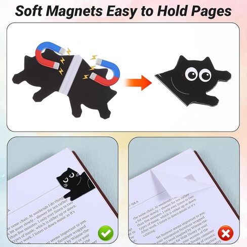 10 Pcs Magnet Bookmarks Cute Cat Book Markers Clips Black Cats Magnet Bookmark Kawaii Cat Page Markers School Office Reading Accessories for Women Teachers Students Book Lover Gifts in Saudi Arabia