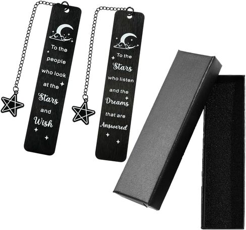 ACOTAR Inspirational Metal Bookmark Set- Vintage Moon/Star Design with Inspirational Quotes, Chain Pendant & Gift Box - Durable Bookmarks for Book Lovers, Literary Gifts & Reading Decor (Set D) in Saudi Arabia