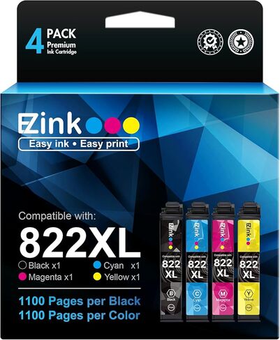 حزمة كومبو من خراطيش الحبر E-Z Ink 822XL بديل مُعاد تصنيعه لخراطيش حبر Epson 822XL 822XL لحبر الطابعات Workforce Pro WF-3820 WF-3823 WF-4820 WF-4830 WF-4833 WF-4834 (4 عبوات) in Saudi Arabia