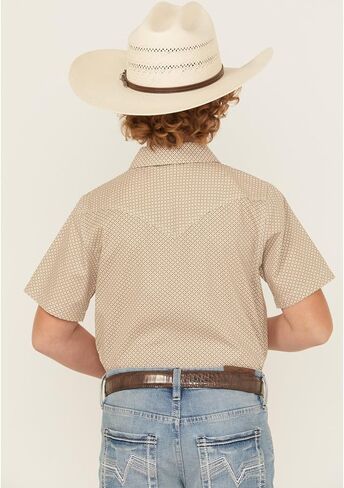 قميص Cody James للأولاد مطبوع عليه Grill and Greet Medallion بأكمام قصيرة وإبزيم غربي - CBSP25W7-TAN Medium US in Saudi Arabia