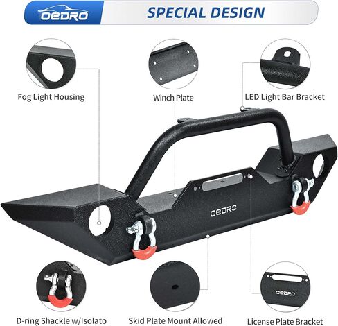 OEDRO Front Bumper Compatible for 2007-2018 Wrangler JK & Unlimited with Winch Plate Mounting & Fog Lights Hole, Upgraded Textured Black Rock Crawler Off Road in Saudi Arabia
