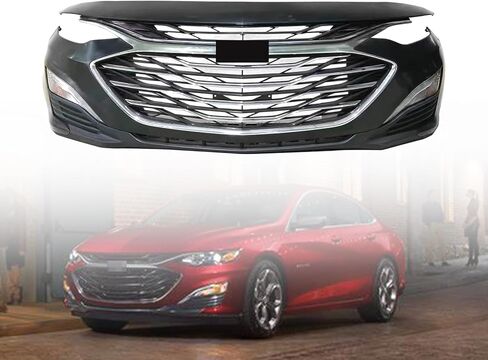 Front Bumper Cover Kit Compatible with 2019 2020 2021 2022 2023 2024 Chevy Malibu L, LS, LT, RS Sedan 1.5L W/Upper Grille Lower Grill & Fog Lights - No Fold Shipping in Kuwait