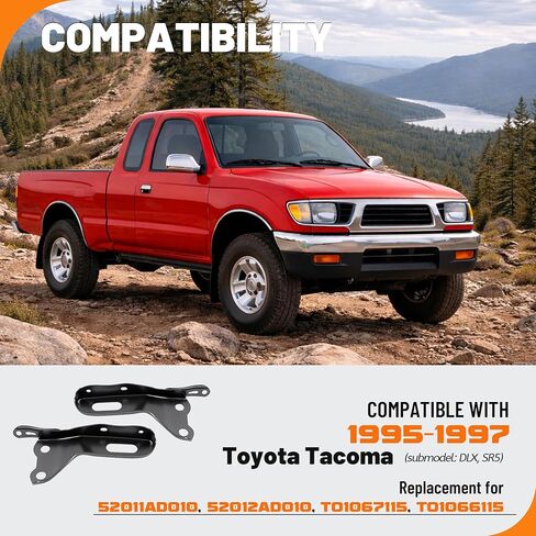KUAFU 1 Pair Front Bumper Brackets Compatible with 1995-1997 Toyota Tacoma (submodel: DLX, SR5) TO1067115 TO1066115 52011AD010 52012AD010 Driver&Passenger Side Steel Electrophoresis Primed Black in Saudi Arabia