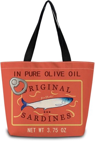 Original Sardines Tote Bag Cute Aesthetic Shopping Shoulder Handbag with Interior Zipper Pocket Lightweight & Washable Stylish Original Sardines Present for Women Friends in Saudi Arabia