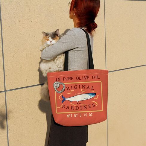 Original Sardines Tote Bag Cute Aesthetic Shopping Shoulder Handbag with Interior Zipper Pocket Lightweight & Washable Stylish Original Sardines Present for Women Friends in Saudi Arabia