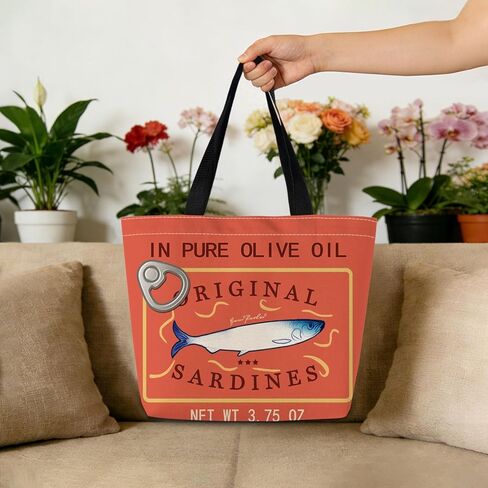 Original Sardines Tote Bag Cute Aesthetic Shopping Shoulder Handbag with Interior Zipper Pocket Lightweight & Washable Stylish Original Sardines Present for Women Friends in Saudi Arabia