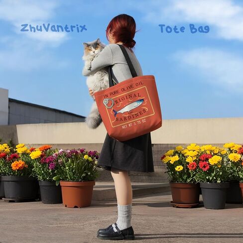 Original Sardines Tote Bag Cute Aesthetic Shopping Shoulder Handbag with Interior Zipper Pocket Lightweight & Washable Stylish Original Sardines Present for Women Friends in Saudi Arabia
