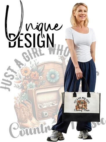 InnoBeta Country Music Gifts for Women, Gifts for Country Music Lovers, Canvas Tote Bag for Girls Mom, Grandma, Bag with Top Zipper Closure and Shoulder Strap for Thanksgiving, Birthday, Christmas in Saudi Arabia