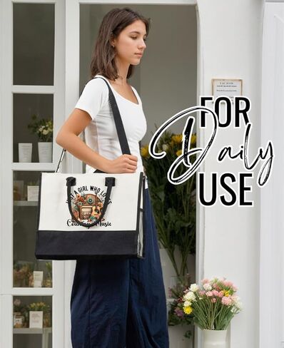 InnoBeta Country Music Gifts for Women, Gifts for Country Music Lovers, Canvas Tote Bag for Girls Mom, Grandma, Bag with Top Zipper Closure and Shoulder Strap for Thanksgiving, Birthday, Christmas in Saudi Arabia