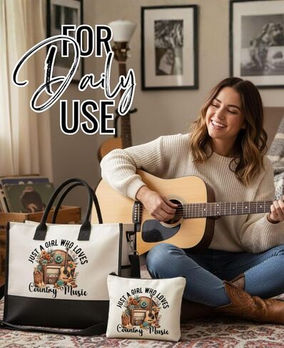 InnoBeta Country Music Gifts for Women, Gifts for Country Music Lovers, Canvas Tote Bag for Girls Mom, Grandma, Bag with Top Zipper Closure and Shoulder Strap for Thanksgiving, Birthday, Christmas in Saudi Arabia