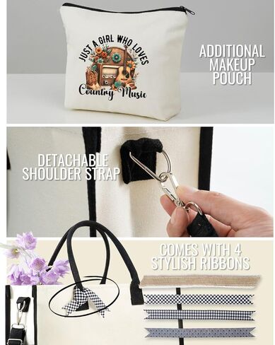 InnoBeta Country Music Gifts for Women, Gifts for Country Music Lovers, Canvas Tote Bag for Girls Mom, Grandma, Bag with Top Zipper Closure and Shoulder Strap for Thanksgiving, Birthday, Christmas in Saudi Arabia