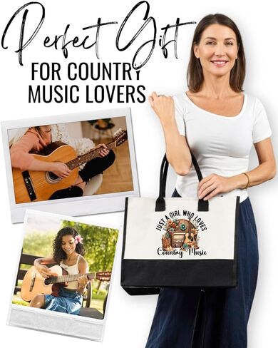 InnoBeta Country Music Gifts for Women, Gifts for Country Music Lovers, Canvas Tote Bag for Girls Mom, Grandma, Bag with Top Zipper Closure and Shoulder Strap for Thanksgiving, Birthday, Christmas in Saudi Arabia