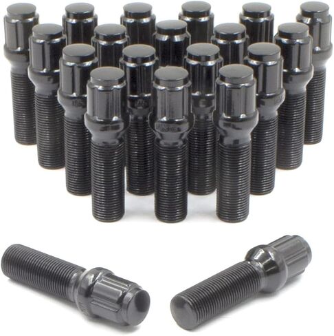 Wheel Accessories Parts Set of 20 Black 14x1.5 Lug Bolts Locking Spline Conical Seat with 28 mm Shank Length Small Diameter Lug Bolt with Dual Hex Key for Aftermarket Wheels (20, Black, M14x1.5) in Kuwait