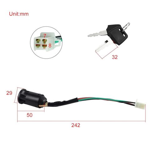 FLYPIG 4 Wires Ignition Switch Key 50 70 90 110 125 150 200 250CC ATV Dirt Pit Bike Taotao BW50 DT50 FJR1300 FZ1 FZR400 YX600 Road Star TTR90 V Star 250 WR250 XT225 YZ80 1990-2014 for Yamaha Kawasaki in Kuwait