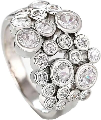 hsiyyecg Sparkling Statement Dome Rings for Women Wide-Faced CZ Zircon Ring 18K White Gold Plated Cluster Round Cubic Zirconia Starburst Wedding Ring Jewelry Gifts(7) in Kuwait