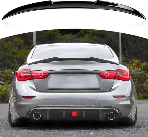 جناح خلفي وجناح سقف طقم أسود لامع لسيارة إنفينيتي Q50 2014-2024 (سبويلر خلفي-أسود لامع) in Kuwait