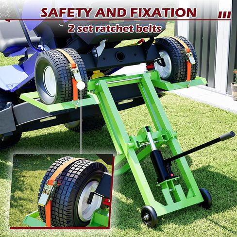 Lawn Mower Lift 500lbs with Saves Effort Hydraulic Handle &Safety Ratchet Belt, Zero Turn Mower Lift Foldable Design Easy Storage, Lawnmower Jack for Lawn Mowers and Garden Tractors (Green in Saudi Arabia
