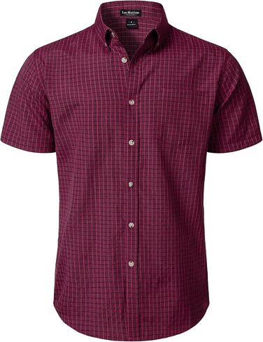 LucMatton Men's Plaid Short Sleeve Button Down Shirt Smart Casual Linen-Like Regular Fit Summer Tops in Saudi Arabia