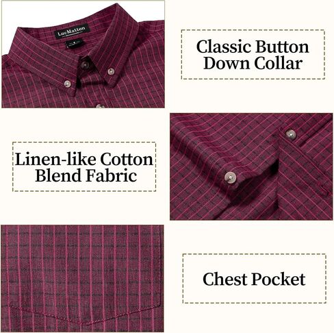 LucMatton Men's Plaid Short Sleeve Button Down Shirt Smart Casual Linen-Like Regular Fit Summer Tops in Saudi Arabia
