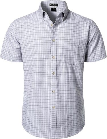 LucMatton Men's Plaid Short Sleeve Button Down Shirt Smart Casual Linen-Like Regular Fit Summer Tops in Saudi Arabia