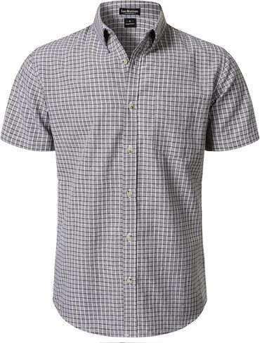 LucMatton Men's Plaid Short Sleeve Button Down Shirt Smart Casual Linen-Like Regular Fit Summer Tops in Saudi Arabia