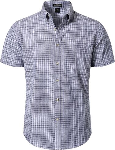 LucMatton Men's Plaid Short Sleeve Button Down Shirt Smart Casual Linen-Like Regular Fit Summer Tops in Saudi Arabia