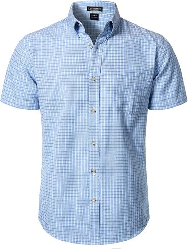 LucMatton Men's Plaid Short Sleeve Button Down Shirt Smart Casual Linen-Like Regular Fit Summer Tops in Saudi Arabia