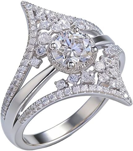 Round Shape Gemstone Cubic Zirconia Wedding Halo Bands for Women CZ V Shape Curved Engagement 925 Sterling Silver Stackable Eternity Bridal Simulated Diamond Anniversary Statement Rings Size 7 in Kuwait