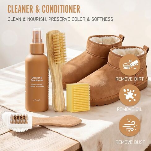 Suede and Nubuck Cleaner Kit, 5-in-1 Shoe Care Kit with Protector Spray | Effective Suede Stain Remover and Water Repellent for Sheepskin, Leather, Suede Boots, Sneakers and Footwear in Kuwait
