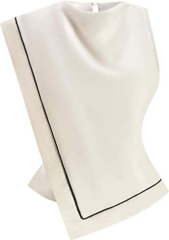 Women's Summer Mock Neck Wrap Tops Elegant Sleeveless Draped Asymmetrical Evening Blouses in Kuwait