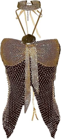 Floerns Women's Rhinestone Halter Tops See Through Backless Concert Outfit Club Tank Tops in Saudi Arabia