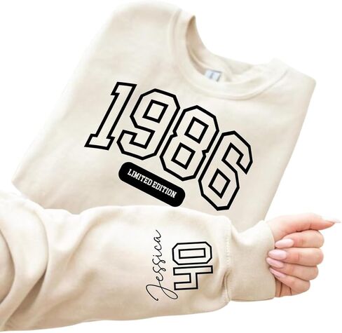 NAZENTI Personalized Vintage 1986 Sweatshirt, Custom 40th Birthday Sweatshirt, 40th Birthday Gift Sweatshirts For Women in Saudi Arabia