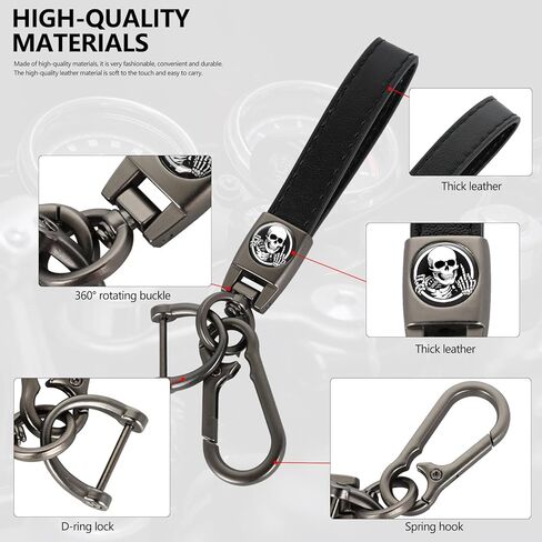Leather Motorcycle & Car Keychain with Zinc Alloy Rings & Anti Lost D-Ring Kits for Men & Women Accessories in Saudi Arabia
