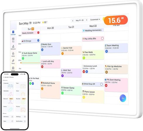 تقويم رقمي، تقويم إلكتروني لمخطط الحائط مقاس 15.6 بوصة ومخطط المهام، شاشة تفاعلية ذكية تعمل باللمس لجداول الأسرة، رائعة لتنظيم روتينك، يمكن تركيبها على الحائط والمكتب باللون الأبيض in Kuwait