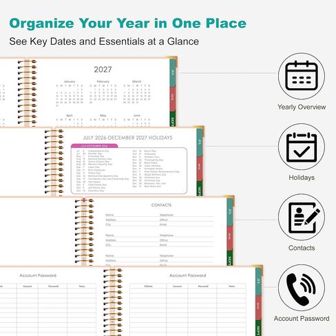 CAGIE Planner 2026-2027, 18 Month Weekly and Monthly Planner, Marble Design Calendar with Tabs, Jul 2026–Dec 2027, Large 8.5" x 11" A4 Hardcover Spiral Agenda Planner for Home, Work, School and Teacher (Green） in Kuwait