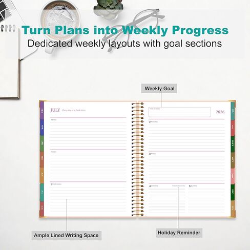 CAGIE Planner 2026-2027, 18 Month Weekly and Monthly Planner, Marble Design Calendar with Tabs, Jul 2026–Dec 2027, Large 8.5" x 11" A4 Hardcover Spiral Agenda Planner for Home, Work, School and Teacher (Green） in Kuwait