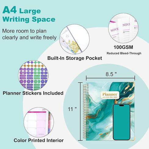 CAGIE Planner 2026-2027, 18 Month Weekly and Monthly Planner, Marble Design Calendar with Tabs, Jul 2026–Dec 2027, Large 8.5" x 11" A4 Hardcover Spiral Agenda Planner for Home, Work, School and Teacher (Green） in Kuwait